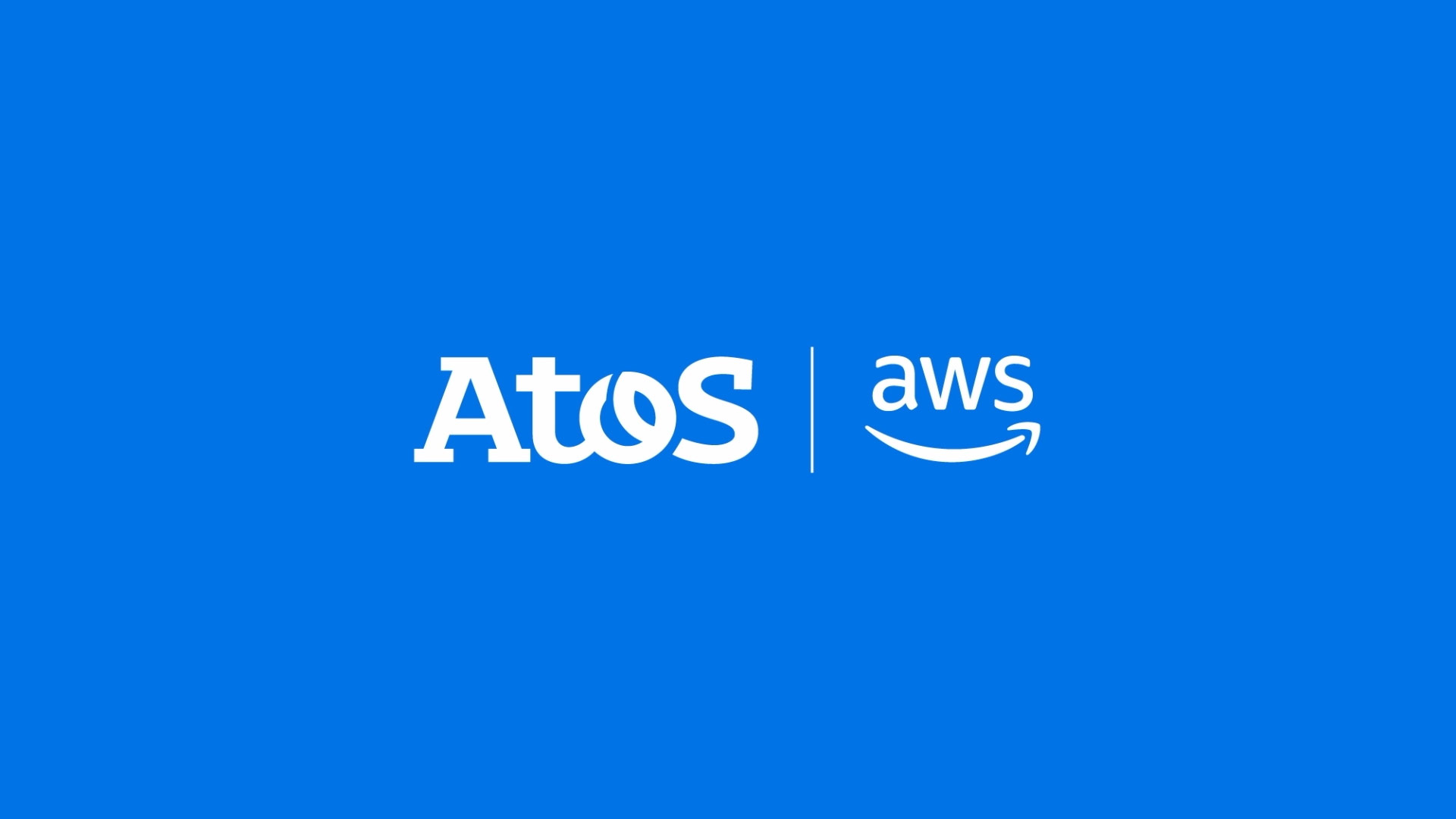 Atos and AWS logos on blue background for motion graphics piece