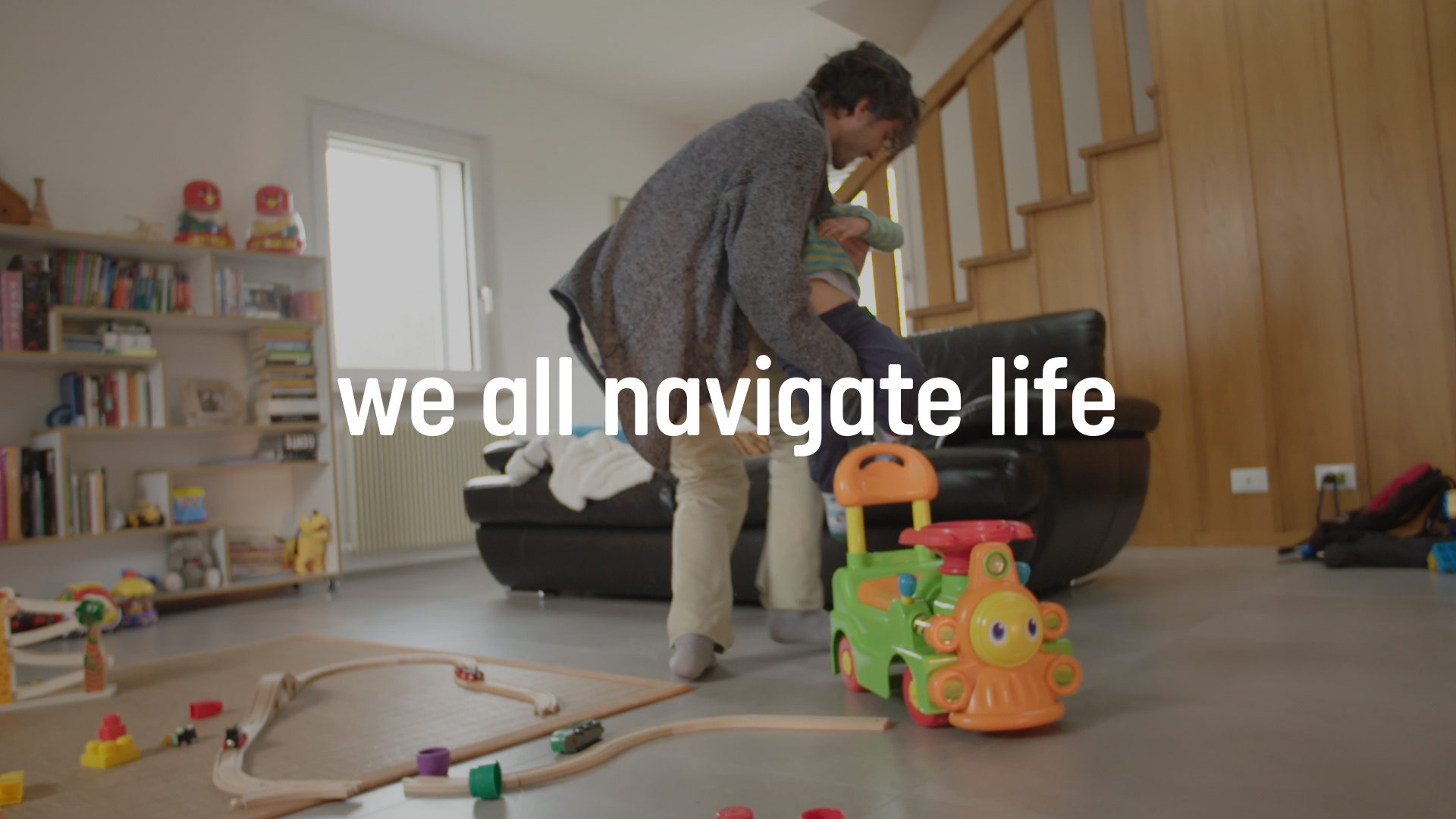 Animated family scene featuring bold typographical elements highlighting key messages in Cisco and Computacenter video project