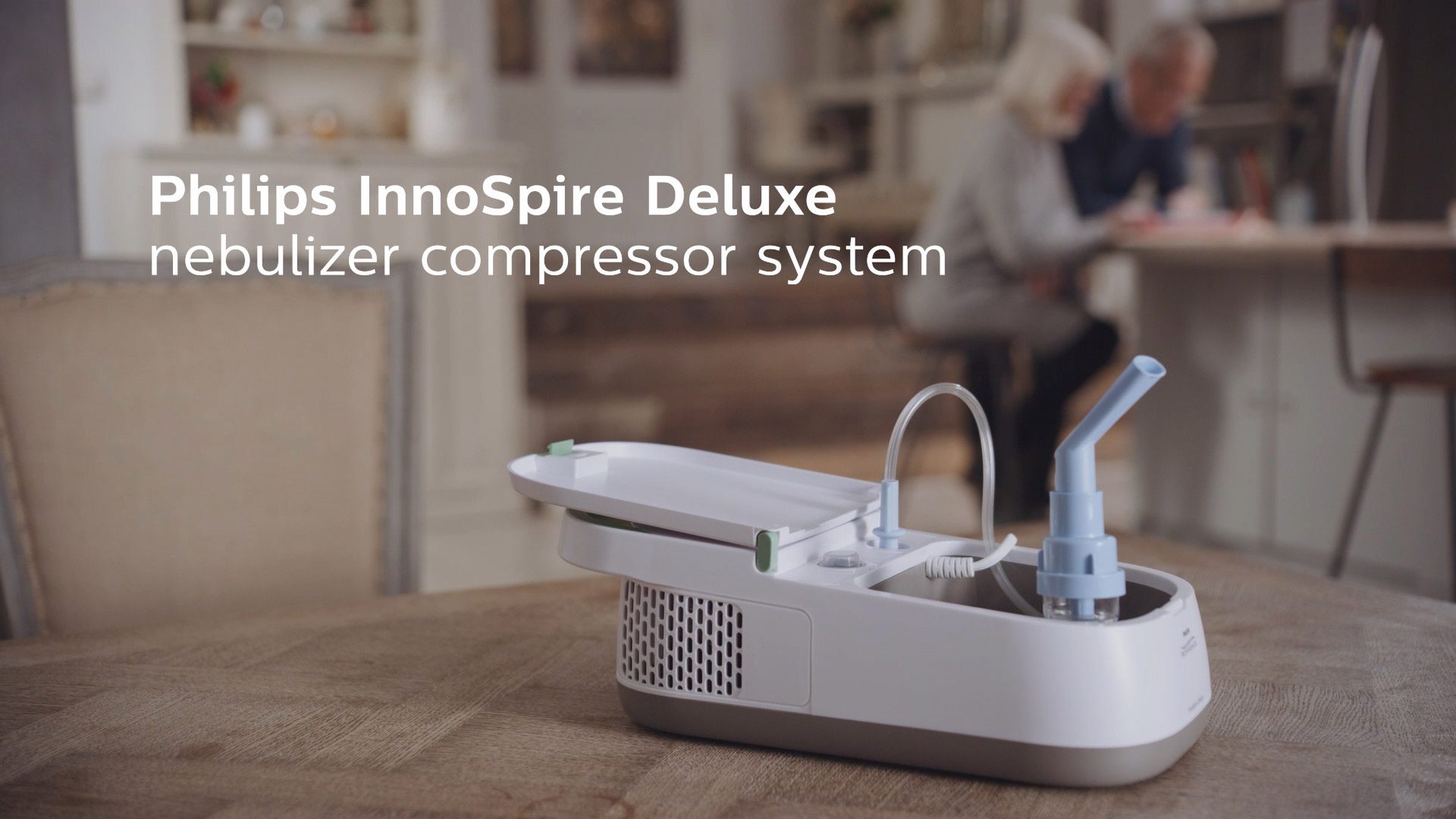 Philips InnoSpire Deluxe nebuliser compressor lockup shown in educational respiratory treatment video shot by our in house production team
