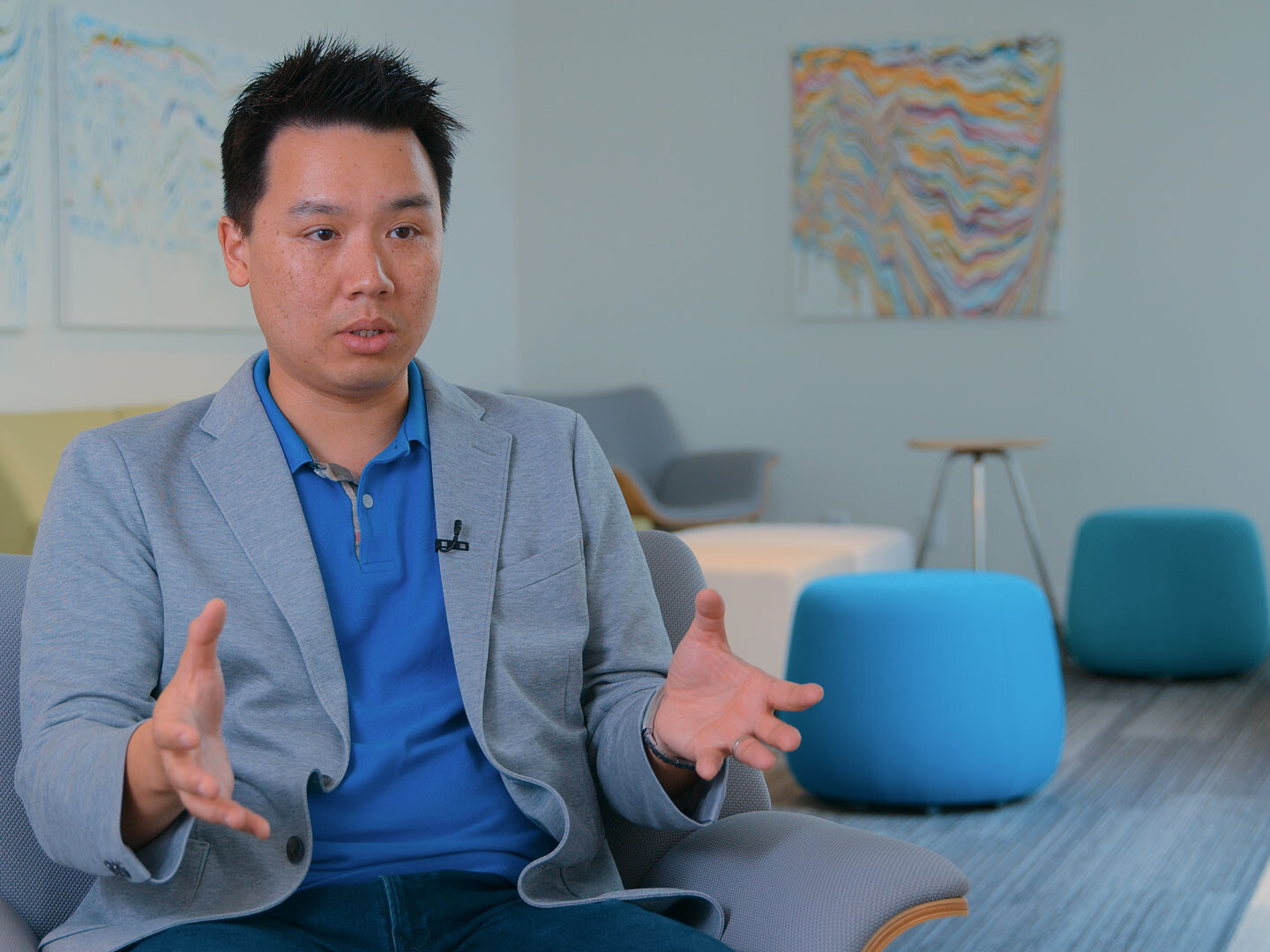 Man being interviewed on camera for a live action corporate video filmed by our motion design studio